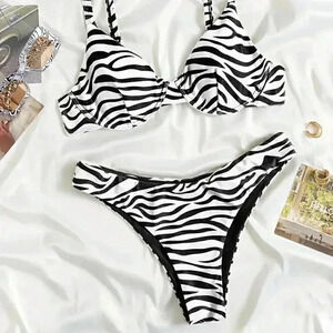 Womens Vacay Zebra Striped Underwire Bikini Swimsuit